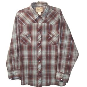 Wrangler Rockabilly Pearl Snap Shirt Men 3X Red Plaid Sawtooth Pockets Western